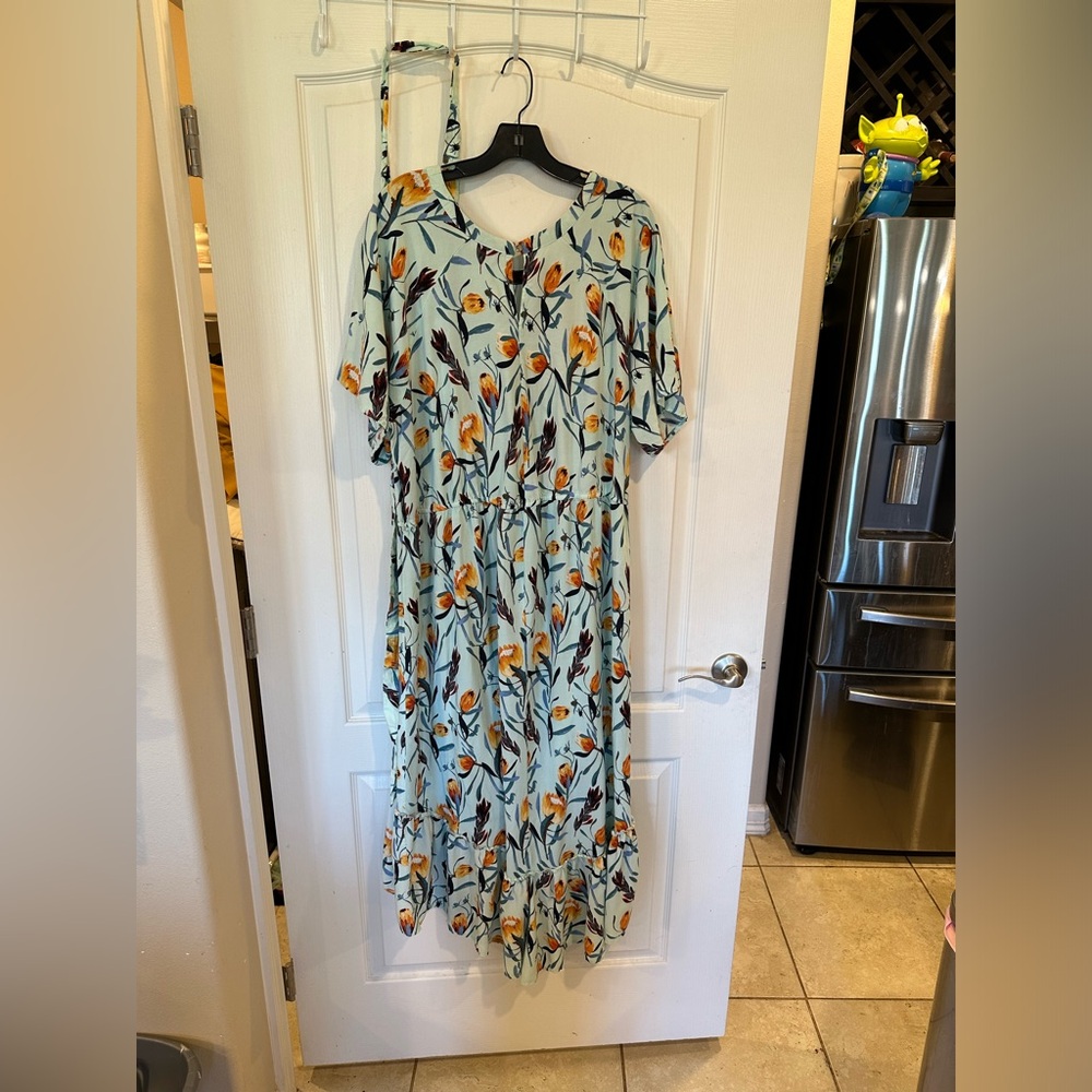 AVA VIV light blue Floral High Low Dress maxi dress with belt plus size 3X - Picture 3 of 7